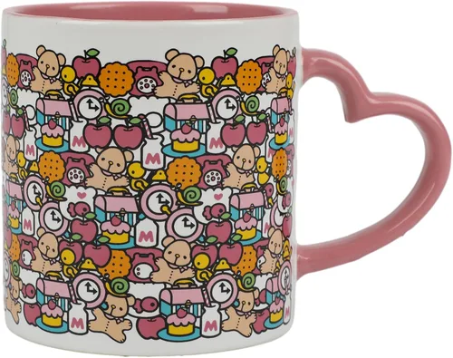 Vista 2 de Bioworld Hello Kitty Taza con mango en forma de corazón rosa, taza de cerámica de 16 onzas