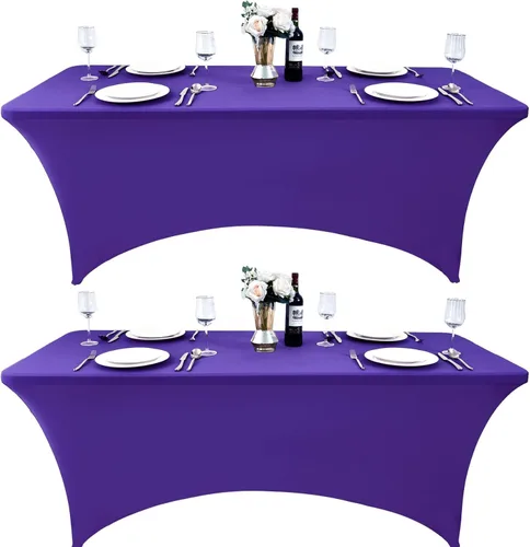 Vista 38 de Paquete de 2 Cubiertas de Mesa de Spandex de 4 pies para Mesas Plegables Rectangulares - Manteles Elásticos Ajustados Resistentes a las Arrugas