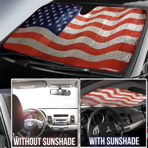 Vista 4 de Big Ant Parasol para automóvil, parasol para parabrisas de bandera estadounidense, mantiene el vehículo fresco, el mejor protector de visera