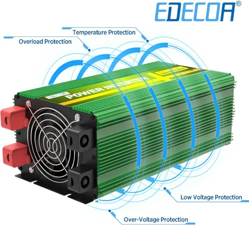 Vista 5 de EDECOA Inversor de corriente de onda sinusoidal pura de 3000 W 3000 vatios CC 12 V a 110 V 120 V AC inversor solar con 3 salidas y bloque