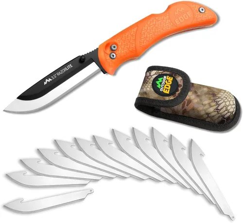 Vista 7 de OUTDOOR EDGE Razor-Lite Cuchillo de Caza Plegable – Hojas de Afeitar Reemplazables de 3.5″, Mango de Goma Antideslizante, Seguridad de Bloqueo
