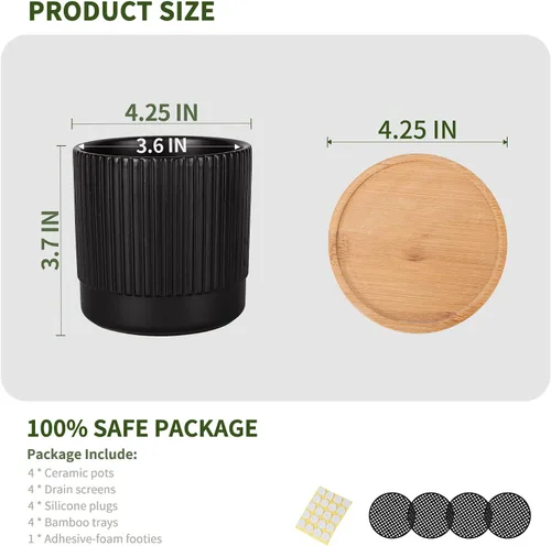 Vista 3 de AOMRYOM Macetas pequeñas de cerámica de jardín de 4.25 pulgadas con agujeros de drenaje y bandeja, macetas modernas para plantas