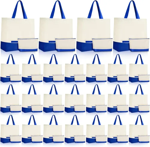 Vista 11 de Sanwuta 30 Bolsas Tote de Lona a Granel con Bolsa Cosmética con Cremallera, Bolsa de Compras de Algodón Reutilizable de 18.5" con Asa para Negro