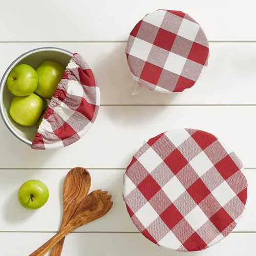 Vista 7 de DII Colección de fundas de tela reutilizables, lavables a máquina, algodón con elástico para almacenamiento de alimentos, 10.25"/8.25"/7.5" de rojo