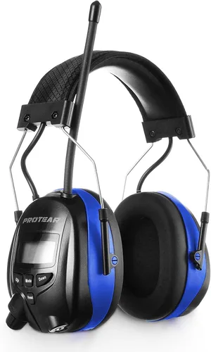 Vista 10 de Cascos protectores de oídos PROTEAR con radio AM/FM, auriculares con reducción de ruido de 25dB, orejeras de seguridad con pantalla digital
