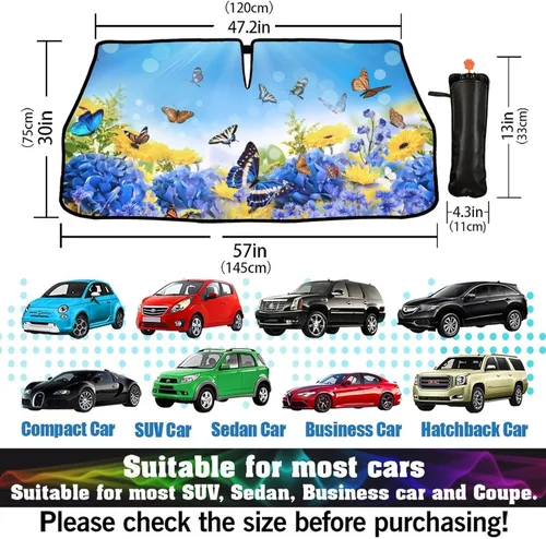 Vista 3 de Parasol para Parabrisas de Automóvil con Diseño de Mariposas Sombrilla Mariposas Parasol para Parabrisas Girasoles Cubiertas de Sombra