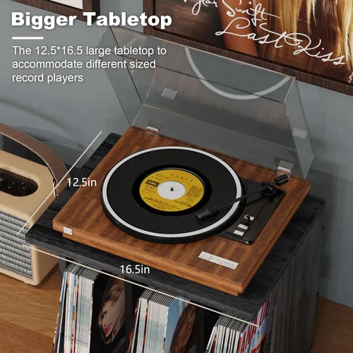 Vista 4 de Emfogo Almacenamiento de discos de vinilo, soporte para tocadiscos de pared, hasta 80-100 álbumes, soporte para discos de vinilo de 3 Negro