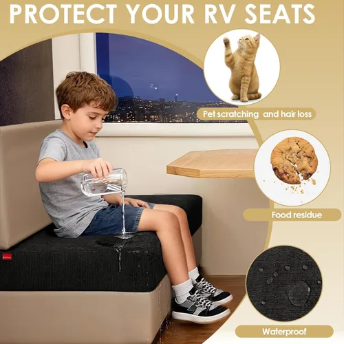 Vista 6 de Fundas de cojín 100 % impermeables para caravana, tela elástica, repuesto para asiento de cámper, funda de sofá lavable diseñada para banco de auto