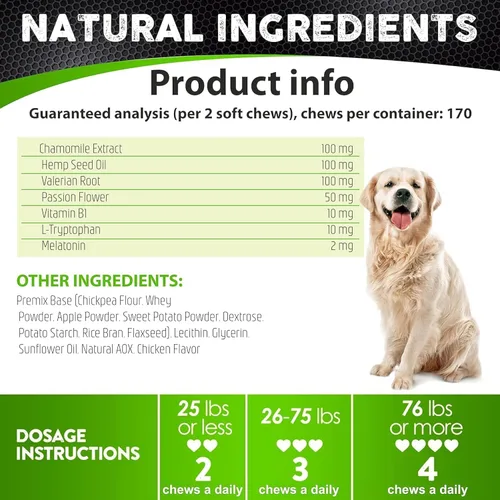 Vista 6 de Masticables calmantes de cáñamo para la ansiedad de los perros – 170 masticables calmantes para perros – Golosinas para aliviar la ansiedad