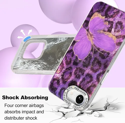 Vista 23 de I-MGAE-IN-AR - Funda diseñada para iPhone 12 y 12 Pro, diseño de mariposa plateada brillante, funda protectora de poliuretano termoplástico, suave