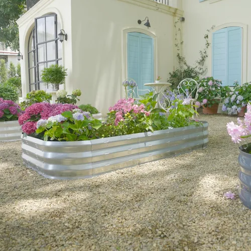 Vista 2 de Kit de cama de jardín elevada galvanizada, grandes camas de jardín elevadas de metal para verduras, macetas galvanizadas elevadas para exteriores