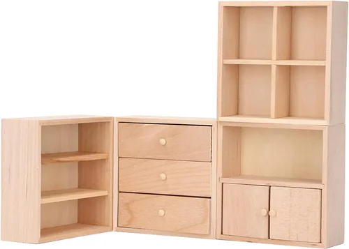 Vista 9 de Juego de 4 gabinetes de casa de muñecas de 1/12, diseño simple, práctico y realista en miniatura, casa de muñecas
