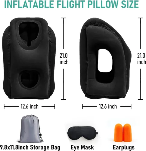Vista 2 de Almohada inflable de viaje para aviones, almohada de avión para apoyar el cuello, utilizada para aviones, trenes, automóviles, incluye bolsa