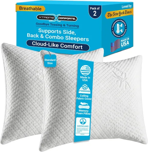 Vista 16 de Xtreme Comforts Almohadas de cama para dormir (paquete de 2) Almohadas ajustables de espuma viscoelástica triturada con funda de enfriamiento