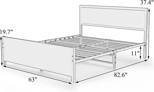 Vista 2 de Catrimown Base de cama Queen con cabecero, base de cama de plataforma resistente, tamaño Queen con 13 listones de metal resistentes y almacenamiento