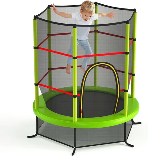 Vista 12 de GYMAX Trampolín de 55 pulgadas para niños, trampolín aprobado por ASTM con red de seguridad completa y cremallera lateral doble, mini trampolín