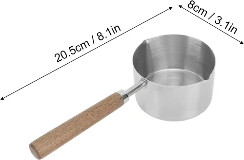 Vista 8 de Mini cacerola 304 estilo madera agarre evitar quemaduras portátil leche calentador de leche estilo madera para acero inoxidable olla cómoda 6.8 fl