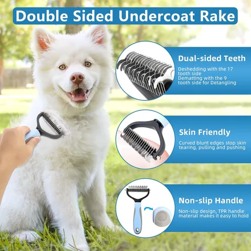 Vista 4 de Cepillo para perros Kit de aseo para perros, 7 cepillos para perros para pelar perros, para aseo, peine desengrasante, cortauñas con lima de uñas