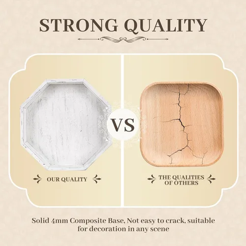 Vista 6 de Bandeja decorativa de madera, bandeja de servir pequeña con perla de madera, bandeja grande de estilo granja para otomano, encimera, mesa de café