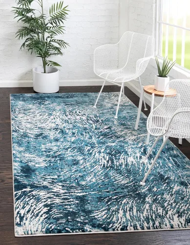 Vista 29 de Unique Loom Oasis Collection - Alfombra de área moderna, de pelo alto y bajo, envejecida, vintage, abstracta (2' 0 x 3' 0, rectangular, azul/gris)