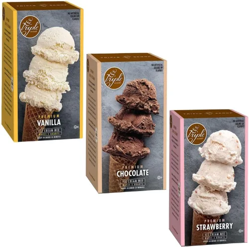 Triple Scoop - Paquete surtido napolitano de mezcla de helados, mezcla para helados. Simple, fácil, delicioso. De mezcla gourmet a máquina en 5