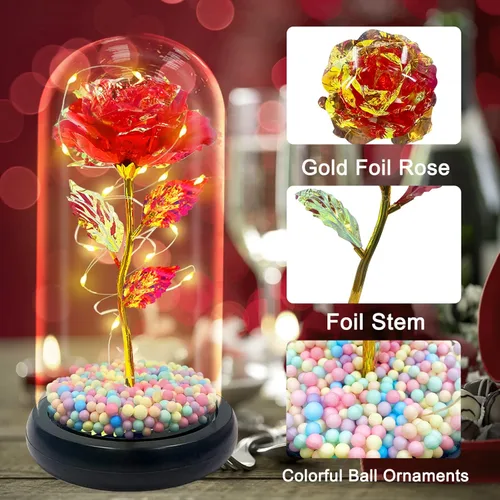 Vista 4 de TURNMEON Regalos de rosas preservadas para mujeres, mamá, abuela, esposa, flor de luz de rosa colorida en cúpula de cristal para cumpleaños