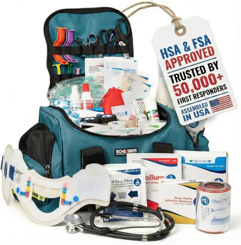 Vista 11 de Scherber First Responder - Kit de trauma profesional grande, aprobado por HSA/FSA, bolsa reflectante con 8 bolsillos y compartimentos con cremallera