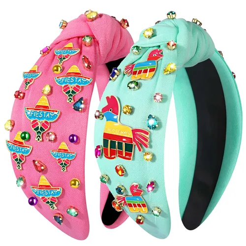 Vista 15 de Diadema mexicana para mujer, 2 diademas de Cinco de Mayo con dijes de chile y pimienta, accesorios de diadema de fiesta, diadema anudada, diadema