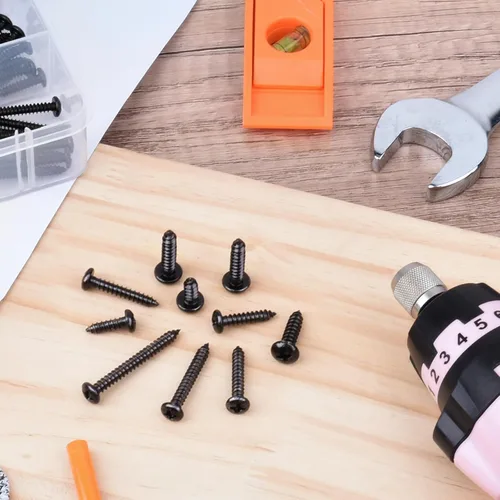 Vista 7 de VIGRUE Juego de 410 tornillos de madera de acero inoxidable negro #4#6#8#10 Phillips Tornillos de chapa metálica de cabeza plana Tornillos de madera