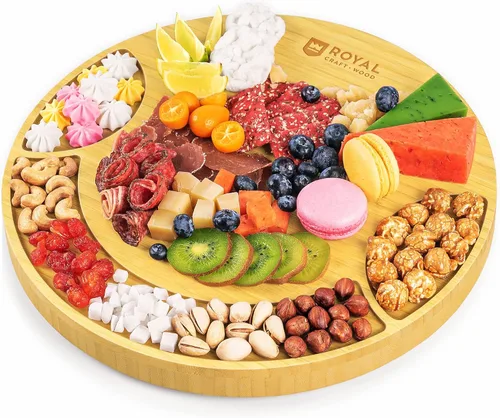 Vista 13 de ROYAL CRAFT WOOD Tabla grande de quesos y charcutería – Tabla grande de queso de bambú – Bandeja para servir – Regalos de inauguración de la casa