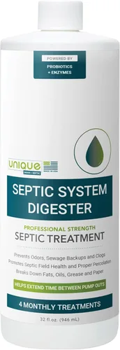 Unique Digestor del sistema séptico – 4 tratamientos mensuales – Ayuda a prevenir los respaldos de aguas residuales, obstrucciones, olores – para