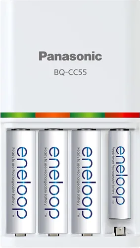 Vista 4 de Panasonic BQ-CC55SBA - Batería recargable individual avanzada eneloop de 3 horas de carga rápida y Panasonic BK-3MCCA4BA eneloop AA 2100 ciclo Ni-MH
