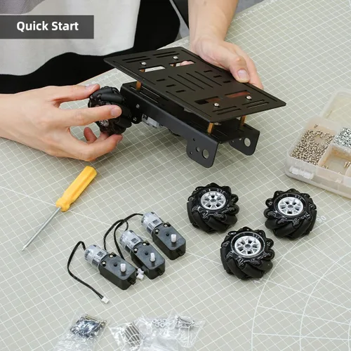 Vista 2 de LewanSoul Mecanum - Kit de chasis de robot para automóvil con rueda omnidireccional de 360°, marco de aleación de aluminio, motor TT, ruedas