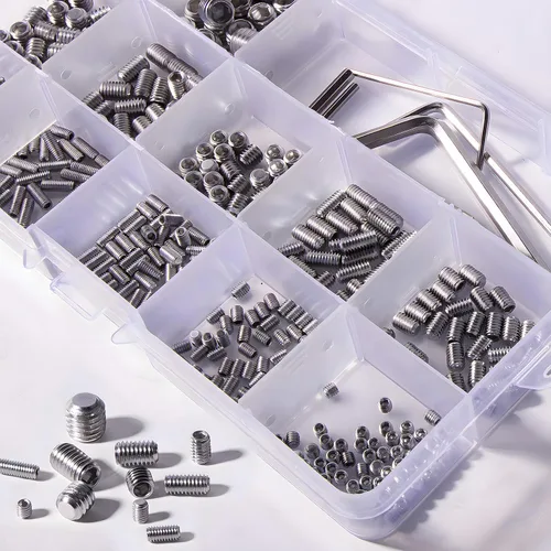 Vista 2 de Juego de 850 tornillos hexagonales SAE y métricos, cabeza Allen, acero inoxidable 304, unidad hexagonal interna, (M3-M8, 1/8"-40 a 5/16"-18)