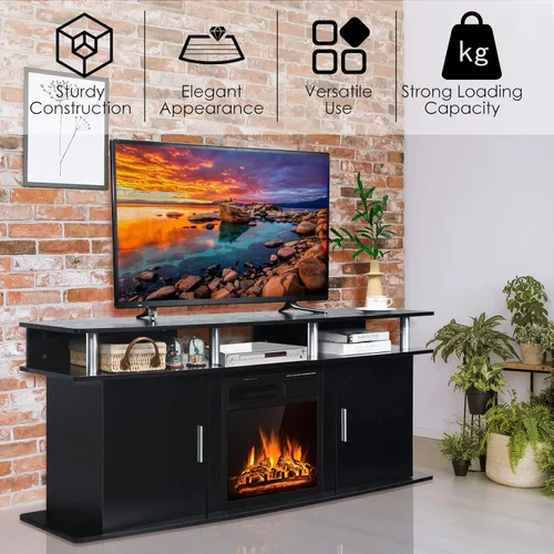 Vista 8 de Tangkula Soporte de TV con chimenea, mesa de consola multimedia con chimenea eléctrica de 1500 W para televisores de hasta 70 pulgadas, consola