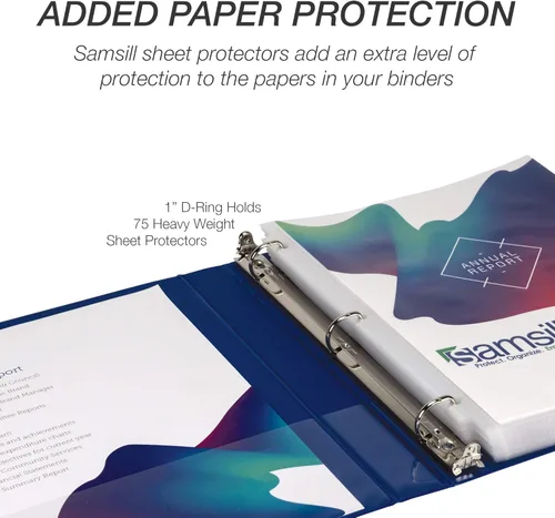 Vista 4 de Samsill Carpeta duradera de 3 anillos de 1 pulgada, fabricada en Estados Unidos, carpeta de anillos en D, cubierta transparente personalizable