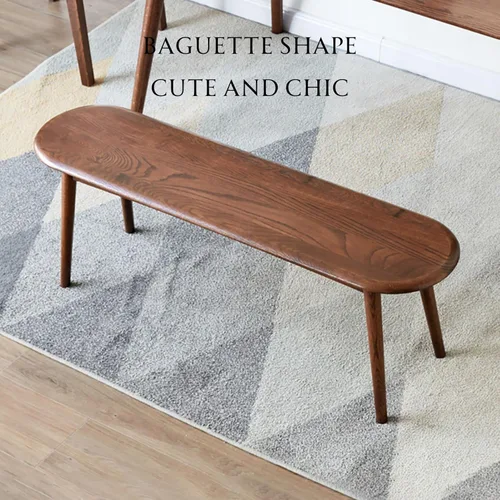 Vista 9 de 100% Solid Oak Dining Bench, Wood Bench for End of Bed with Rounded Corners, Entryway Benches for Farmhouse, Kitchen, Living Room(Walnut,12" L x