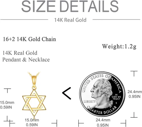 Vista 4 de KECHO Collar con dije de estrella de David de oro real de 14 quilates para mujer, collar de seis estrellas puntiagudas, joyería de San Valentín