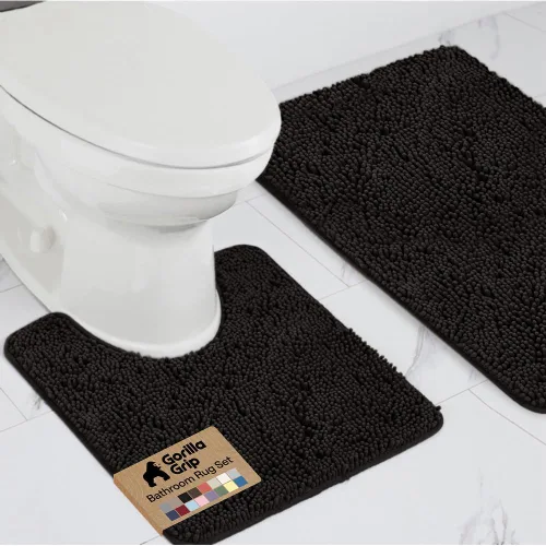 GORILLA GRIP - Juegos de alfombras de baño, juego de 2 alfombras de chenilla suave, alfombra base para inodoro y alfombra de 30 x 20, alfombras