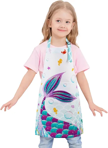 Vista 12 de WERNNSAI Delantales artísticos para cocinar, delantal de pintura para niñas y niños