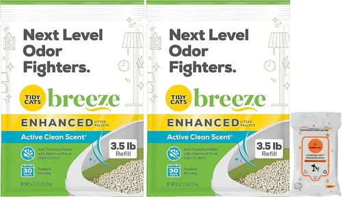 Aurora Pet Paquete (2) pellets de arena para gatos con aroma activo mejorado Cat Breeze, recarga de 3.5 libras con toallitas húmedas Aurora Pet