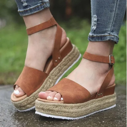 Vista 8 de DevilAngel Sandalias de cuña casuales de verano con hebilla y hebilla para el tobillo y plataforma plana para mujer Negro