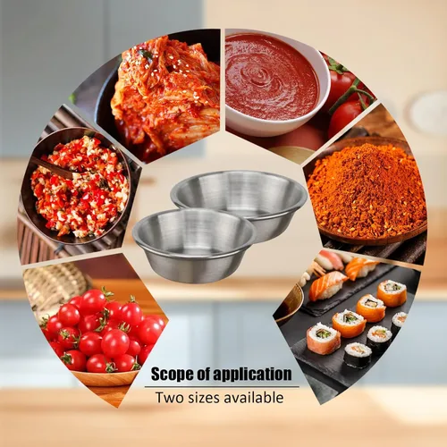 Vista 5 de Plato de salsa de acero inoxidable, platos individuales para salsas, pequeños ramequines de metal, pequeños tazones de condimento, platos de soja