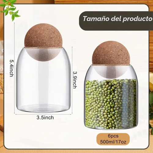 Vista 3 de Suclain - 12 tarros de vidrio con tapa de bola de corcho, recipiente de cocina, 17 onzas