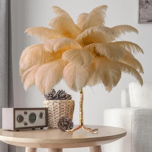 Vista 7 de MAYOLA Lámpara de mesa moderna de plumas de avestruz con cable enchufable, lámpara de pie de noche de 3 luces para sala de estar, dormitorio
