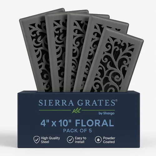 Vista 33 de Registro de piso de acero con diseño floral de 4 x 10 pulgadas en acabado blanco glaciar para piso, cubiertas decorativas de ventilación de aire