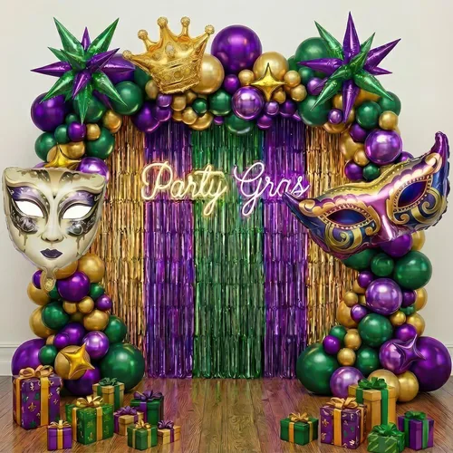 Vista 10 de Globos de Mardi con máscara grande de papel de aluminio para magníficas y divertidas decoraciones de fiesta de martes gordos de carnaval