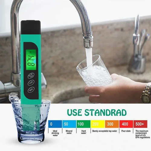 Vista 4 de Medidor de agua digital TDS, Lxuemlu profesional TDS, temperatura y medidor CE con funda de transporte, 0-9999 ppm, medidor de ppm ideal para agua