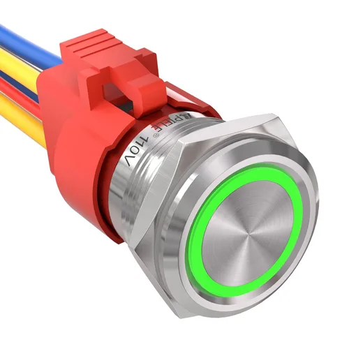 Vista 12 de APIELE 110V-220V 19mm interruptor de botón de cierre 10 Amp SPST LED Impermeable Redondo autobloqueante 1NO (Negro Aluminio, Azul)