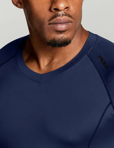 Vista 5 de TSLA - Camiseas térmicas de compresión de manga larga con cuello en V para hombre, ideales para usar como capa base para hacer ejercicio, correr